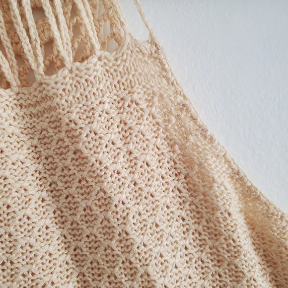 SHEIN Cream Crochet Knit Fringe Boho Tank Top - Picture 7 of 10
